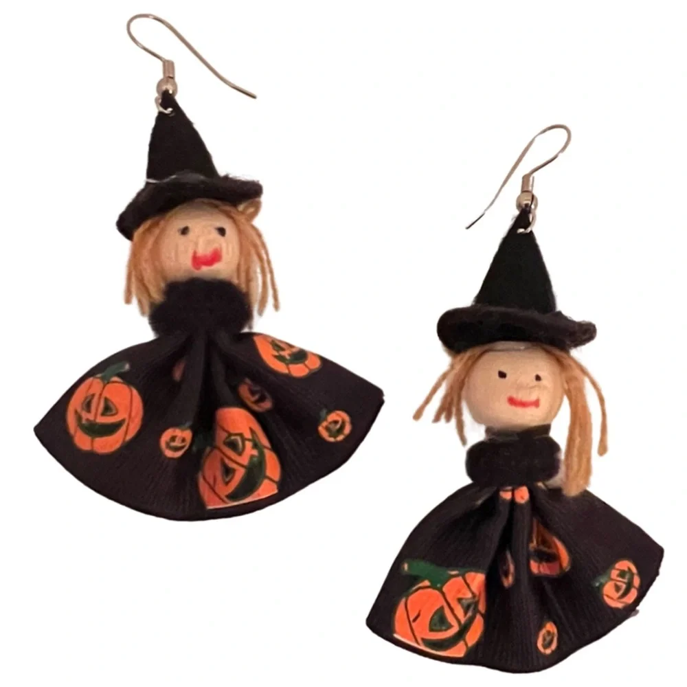 VINTAGE • Halloween Witch Pumpkin Dress Earrings